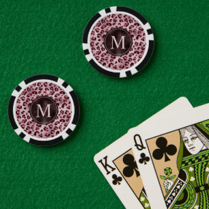 Pink Leopard Tierdruck mit Faux-Folie-Monogramm Pokerchips