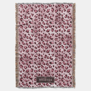 Pink Leopard Tierdruck mit Faux-Folie und Name Decke