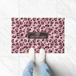 Pink Leopard Tierdruck mit Faux-Folie und Name Fußmatte