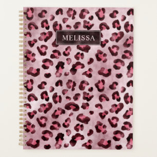 Pink Leopard Tierdruck mit Faux-Folie und Name Planer