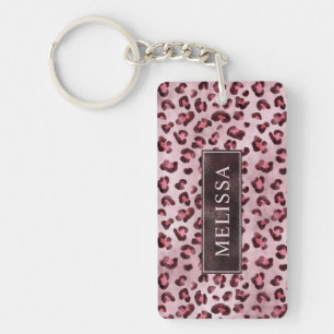 Pink Leopard Tierdruck mit Faux-Folie und Name Schlüsselanhänger