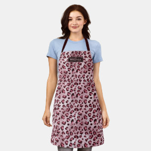 Pink Leopard Tierdruck mit Faux-Folie und Namen Schürze