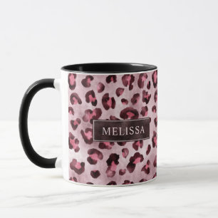 Pink Leopard Tierdruck mit Faux-Folie und Namen Tasse