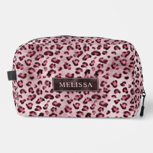 Pink Leopard Tierdruck mit Faux-Folie und Namen Waschbeutel