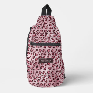 Pink Leopard Tierdruck mit Fauxfolie und Name Crossbody Bag