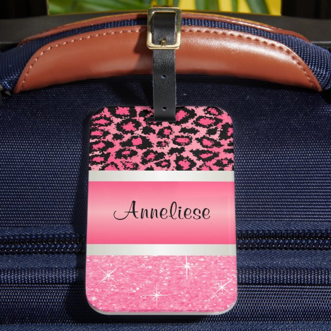 Pink Leopard und Glitterie Print Gepäckanhänger (Vorderseite Insitu 2)