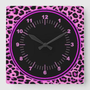 Pink Leopard Wall Clock Quadratische Wanduhr