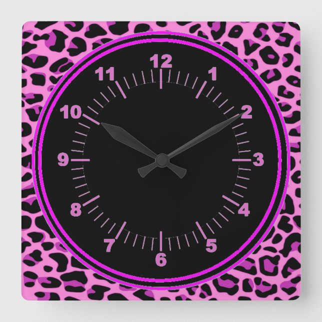 Pink Leopard Wall Clock Quadratische Wanduhr (Vorderseite)