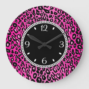 Pink-Leopard-Wandklemme Große Wanduhr