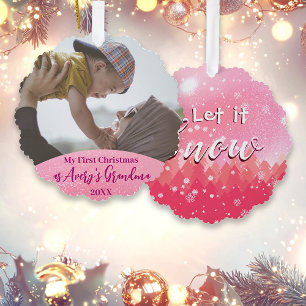 Pink Let it Snow 1 Weihnachten als Oma-Foto Ornament Karte