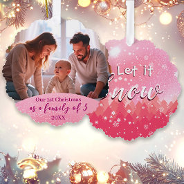 Pink Let it Snow 1. Weihnachtsfamilie 3 Foto Ornament Karte