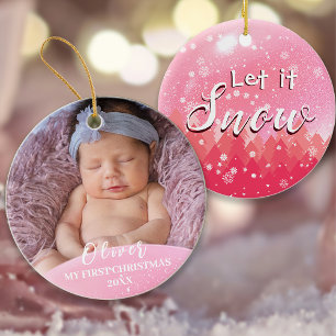 Pink Let it Snow Baby 1er Noël Photo personnalisée