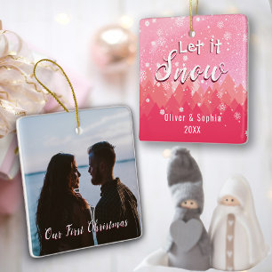 Pink Let it Snow Erstes Weihnachtsfest Foto Keramikornament