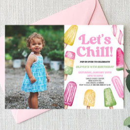Pink Let's Chill Popsicle Picture Birthday Party Einladung