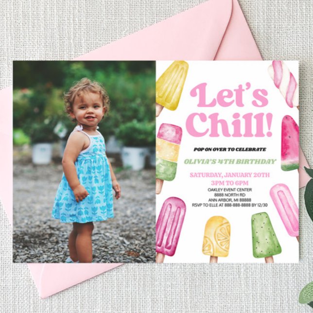 Pink Let's Chill Popsicle Picture Birthday Party Einladung (Von Creator hochgeladen)