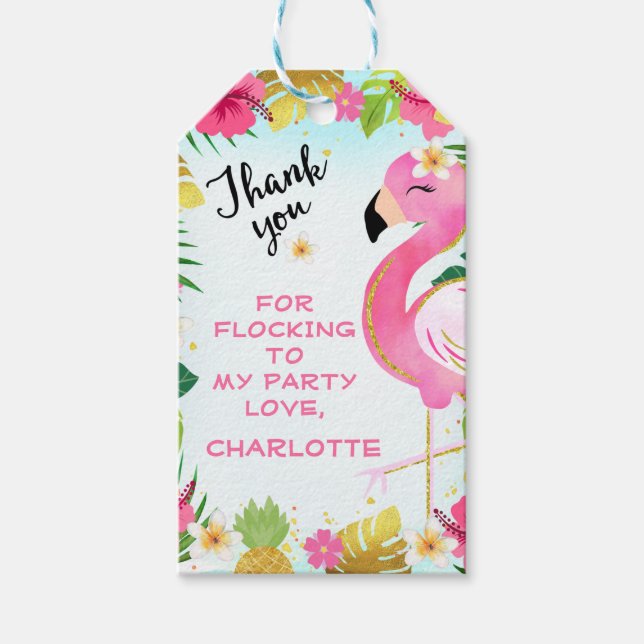 Pink Let's Flamingle Blumenblätterung Geburtstag Geschenkanhänger (Vorderseite)