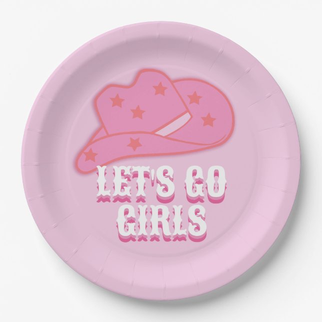 Pink Let's Go Girls Cowboy Hat Rodeo Pappteller (Vorderseite)
