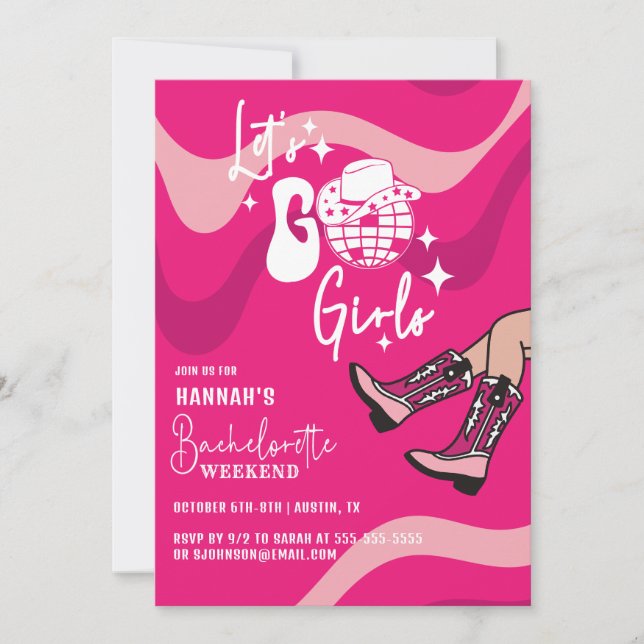 Pink Let's Go Girls Junggeselinnen-Abschied Einladung (Vorderseite)
