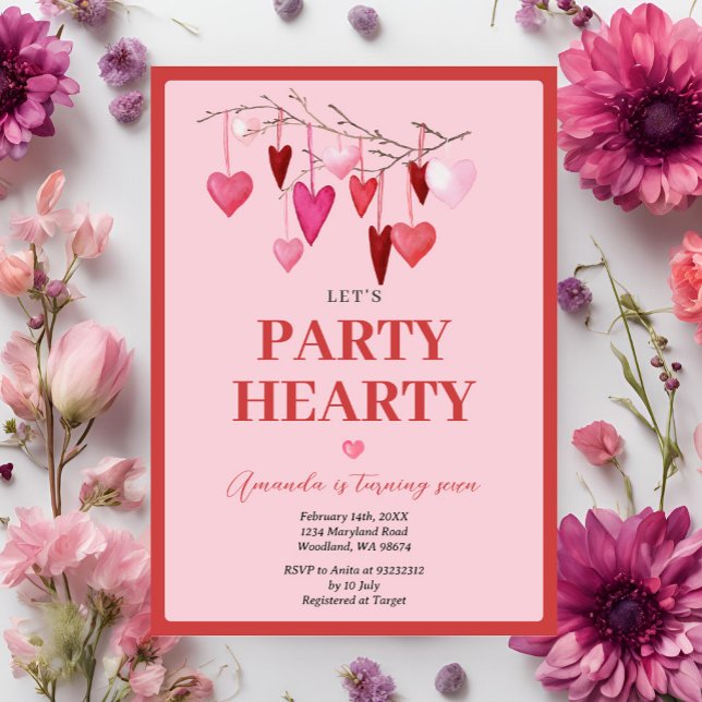 Pink Let's Party Hearty Valentine Ballon Geburtsta Einladung (Von Creator hochgeladen)