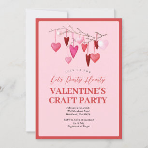 Pink Let's Party Hearty Valentine Craft Party Einladung