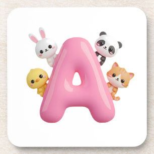 Pink Letter A Waldtiere Untersetzer Set