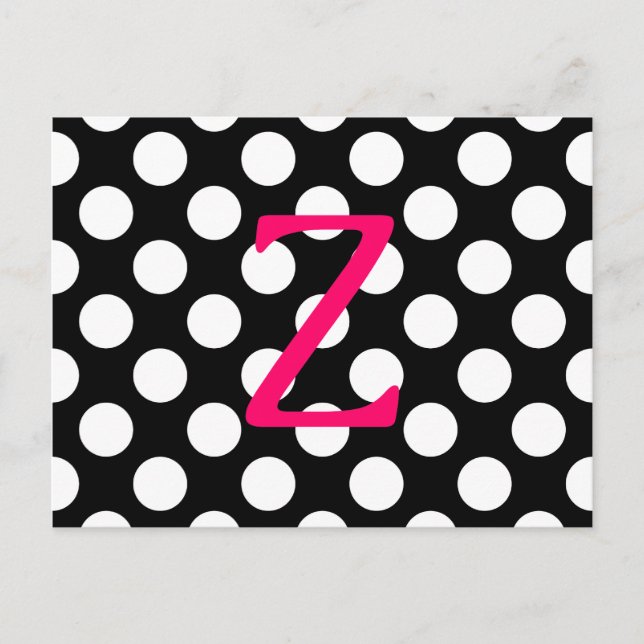 Pink Letter Z auf Polka-Punkten Postkarte (Vorderseite)