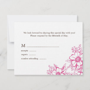 Pink Letterpress Style Wedding RSVP Karte