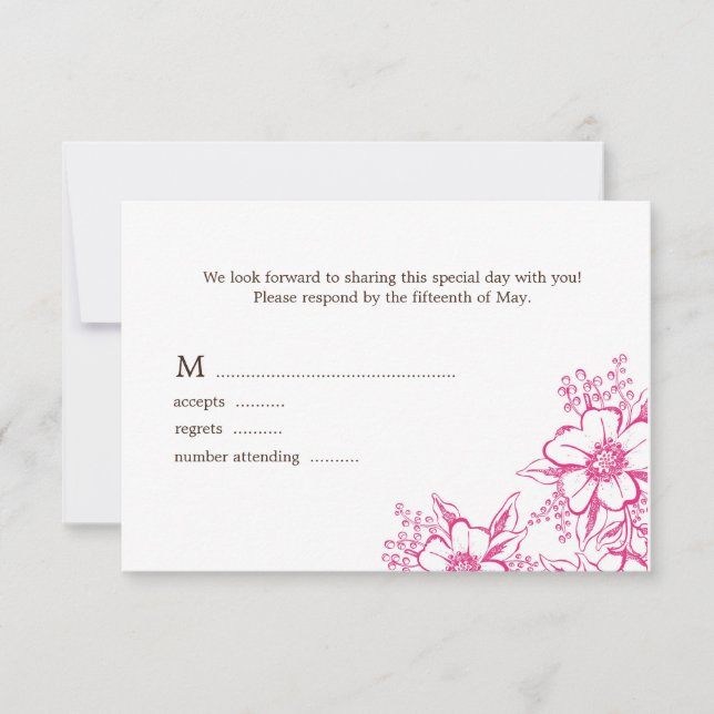 Pink Letterpress Style Wedding RSVP Karte (Vorderseite)