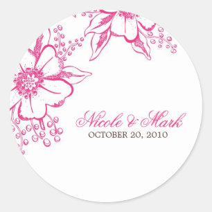 Pink Letterpress Style Wedding Runder Aufkleber