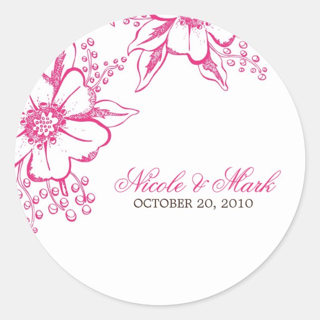 Pink Letterpress Style Wedding Runder Aufkleber (Vorderseite)