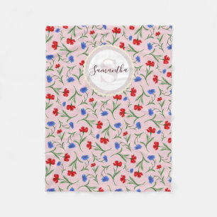 Pink Liberty Floral Art Muster Name und Monogramm Fleecedecke
