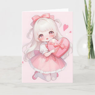 Pink Liebe Anime Girl Kawaii Feiertagskarte
