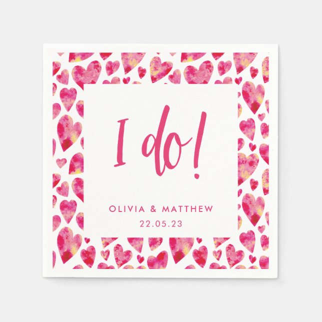 Pink Liebe Heart Wedding Party Serviette (Vorderseite)