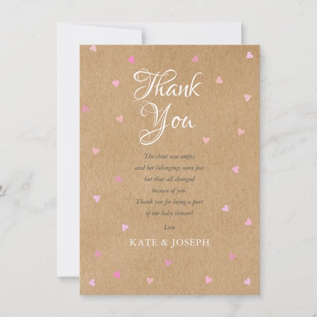 Pink Liebe Hearts Boho Baby Girl Danke Gedicht (Vorderseite)