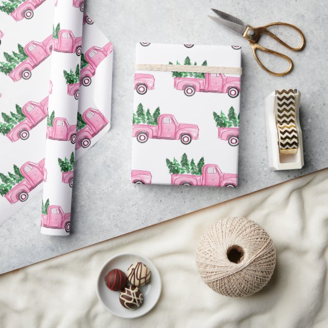Pink Lieferwagen Truck Weihnachtsbaum Wrapping Pap Geschenkpapier (Basteln)