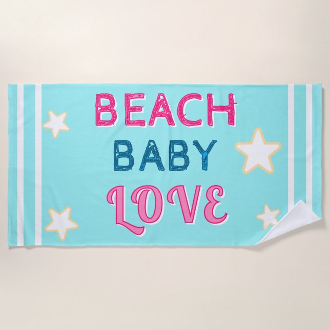 Pink Light Blue Beach Baby Love Stars Strandtuch (Vorderseite)