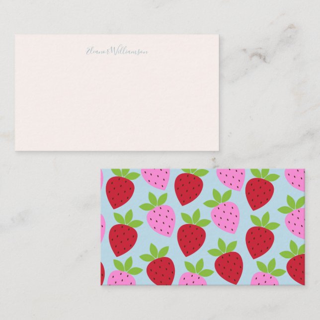Pink Light Blue Strawberry Frucht Individuelle Nam Mitteilungskarte (Vorne/Hinten)