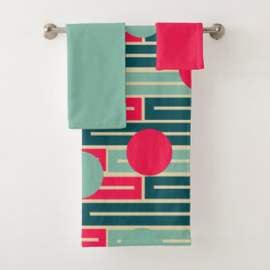 Pink, Light Blue, Teal Rectangles and Circles Bat Badhandtuch Set