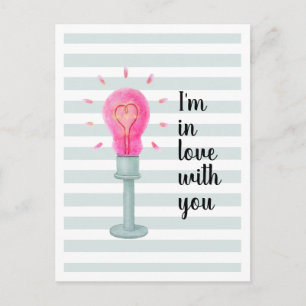 Pink Lightbulle Herz Streifen Postkarte