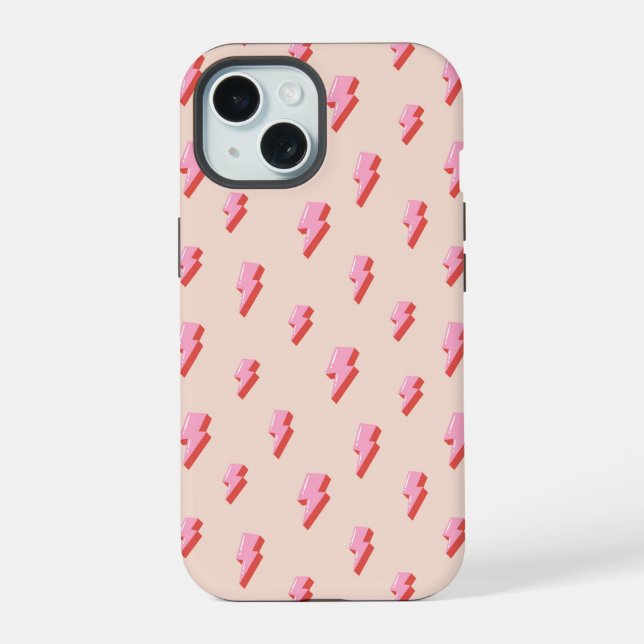 Pink Lightning Bolt Pattern iPhone 15 Hülle (Rückseite)