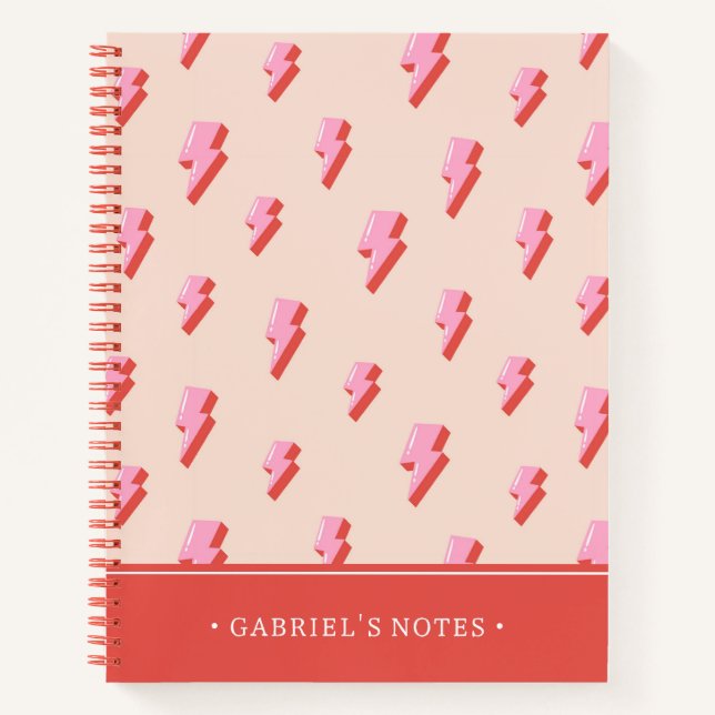Pink Lightning Bolt Pattern | PERSONALISIERT Notizbuch (Vorderseite)