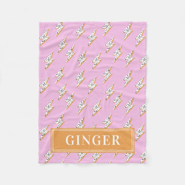 Pink Lightning Bolt Pop Art Monogram Pet Fleecedecke (Vorderseite)