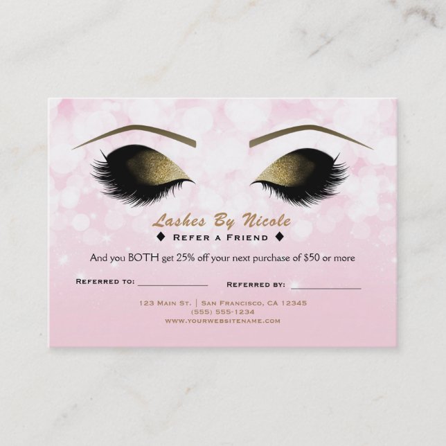 Pink Lights Makeup Lashes Empfehlungskarte (Vorderseite)