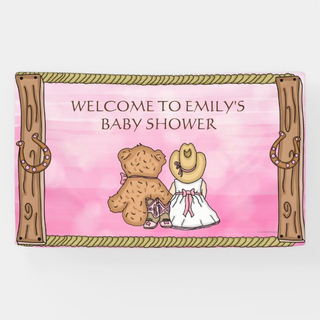 Pink Lil' Cowgirl Personalisiert Babydusche Banner (Horizontal)