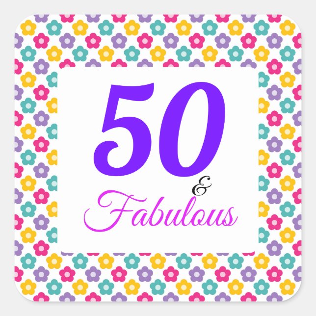 Pink Lila 50 & Fabulous Typografy Party Quadratischer Aufkleber (Vorderseite)