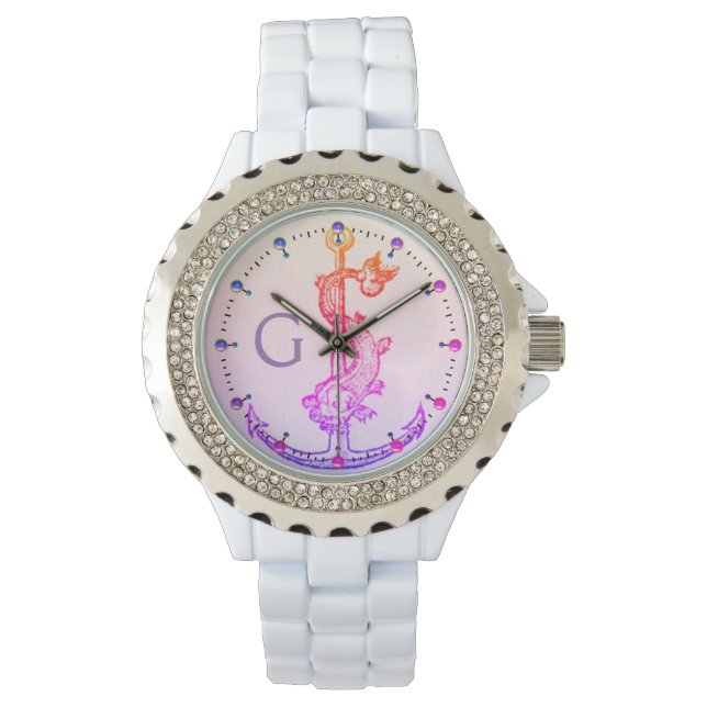 PINK LILA ANCHOR MIT FISCHNAUTISCHEM MONOGRAMM ARMBANDUHR (Vorderseite)