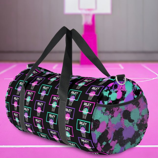 Pink Lila Aquamarin Basketball Paint Spritzer Name Duffle Bag (Von Creator hochgeladen)