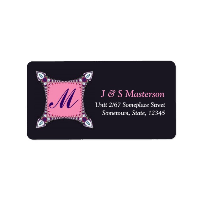Pink+Lila Art Lace Monogram Address Label Adressaufkleber (Vorne)