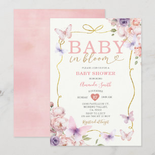 Pink Lila Baby in Bloom Bow Girl Babydusche Einladung