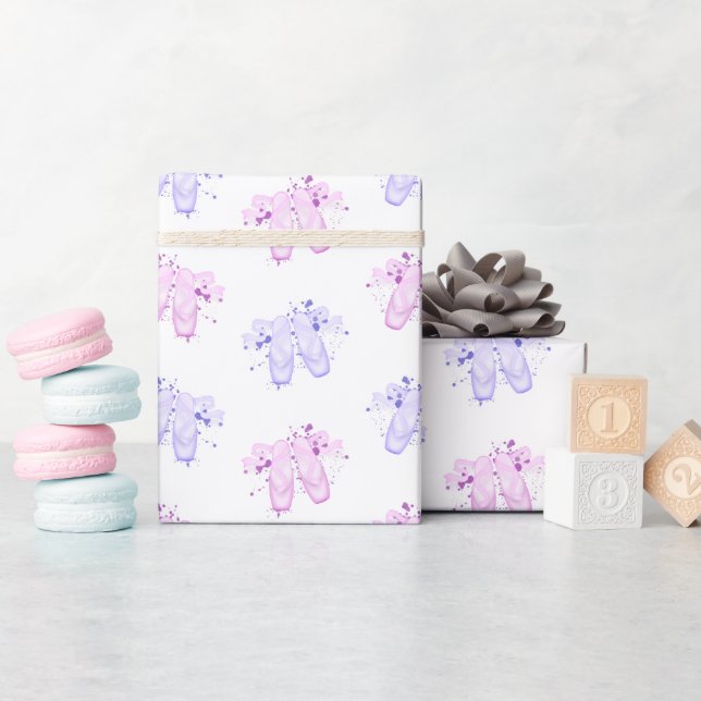 Pink & Lila Ballet Geburtstagsschuhe Geschenkpapier (Babyparty)